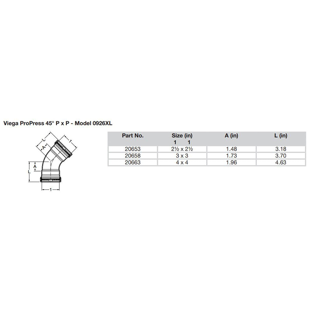 Viega ProPress 2-1/2" - 45 Copper Elbow - Double Press Connection - Smart Connect Technology [20653]