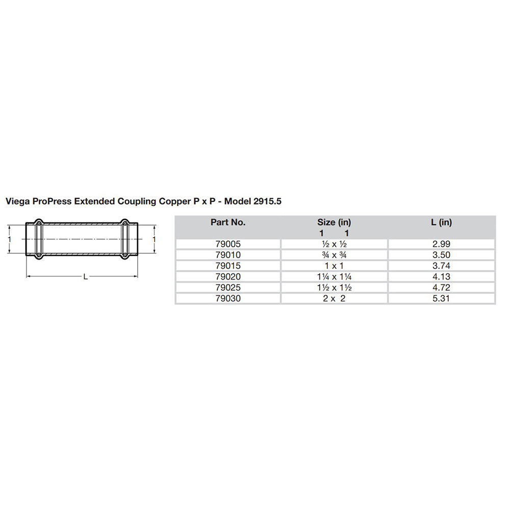 Viega ProPress 3/4" Extended Coupling w/o Stop - Double Press Connection - Smart Connect Technology [79010]